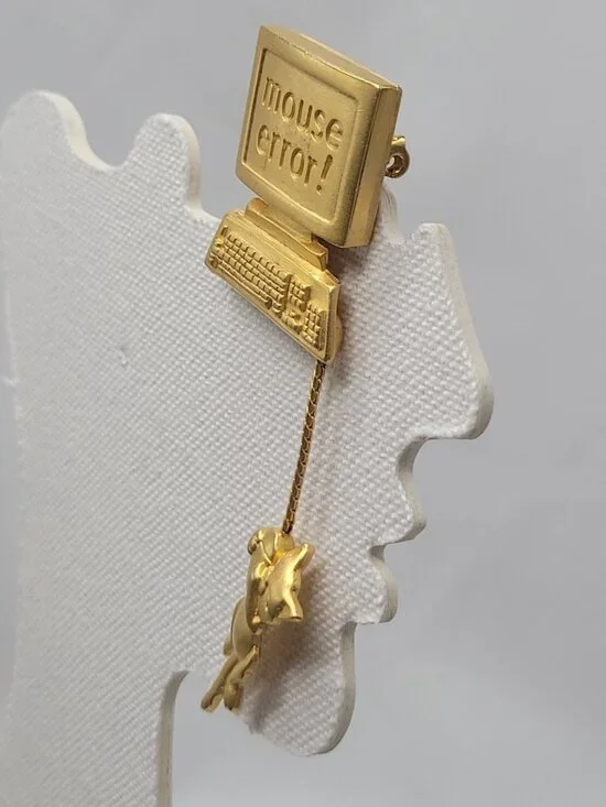 Vtg Signed JJ Brooch Mouse Error Gold-Tone Computer & Cat Dangling Pin Quirky 19 - Picture 5 of 10